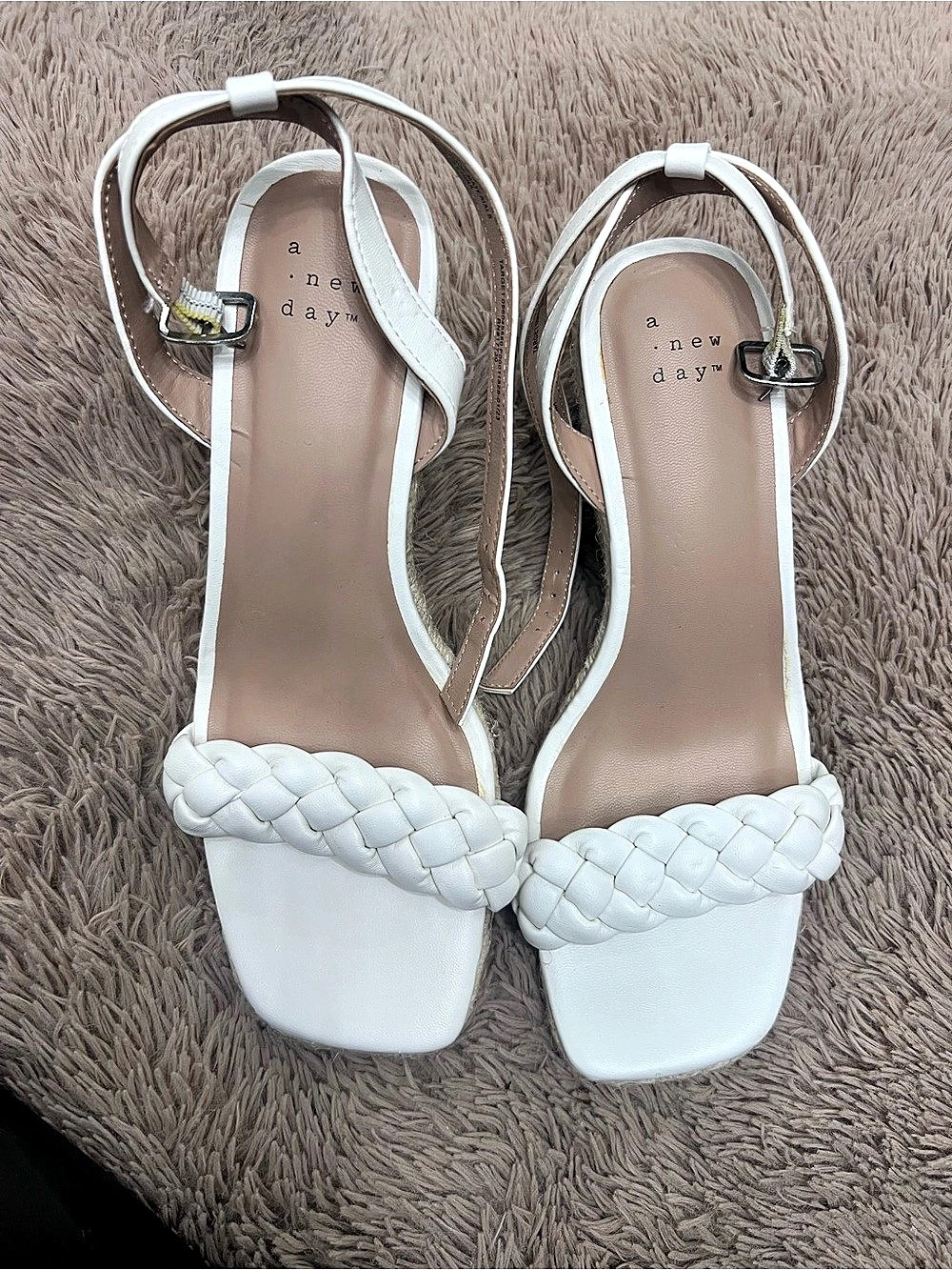 A New Day Joyce Wedge Heels Braided White & Beige US 8